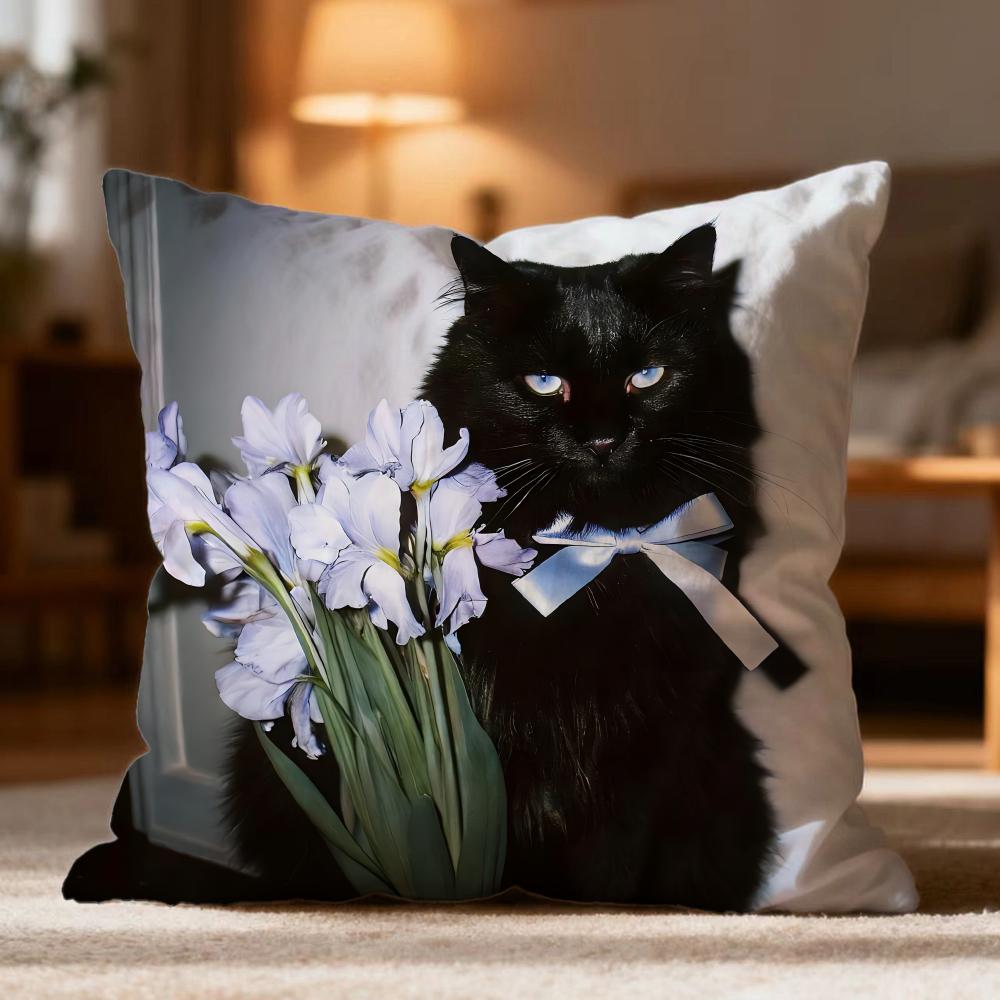 Popular Black Cat Cushion Cover Soft Washable Pillow Case Multi-Scene For Couch Bed Travel Office Use