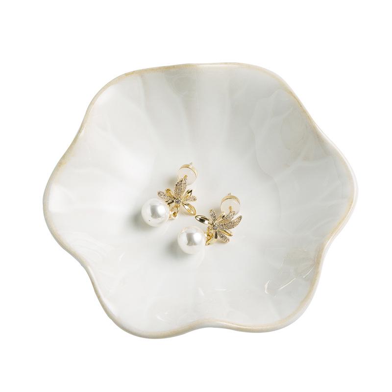 Lotus Leaf Ceramic Jewelry Tray - Decorative Home Ornament.