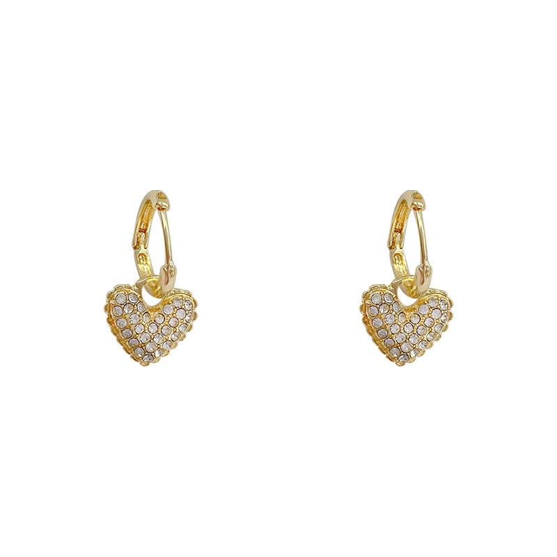 925 Silver Diamond Heart Earrings - Women's Luxury Trendy Peach Studs
