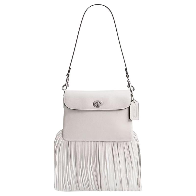 

COACH 1964 Fringe 1964 21 Turnlock closure Glove-tanned leather Tassel shoulder bag Small Women s Silver with Chalk срібний