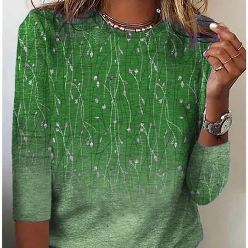 Women's T-shirt with 3D Floral Print and Fashionable Long Sleeves