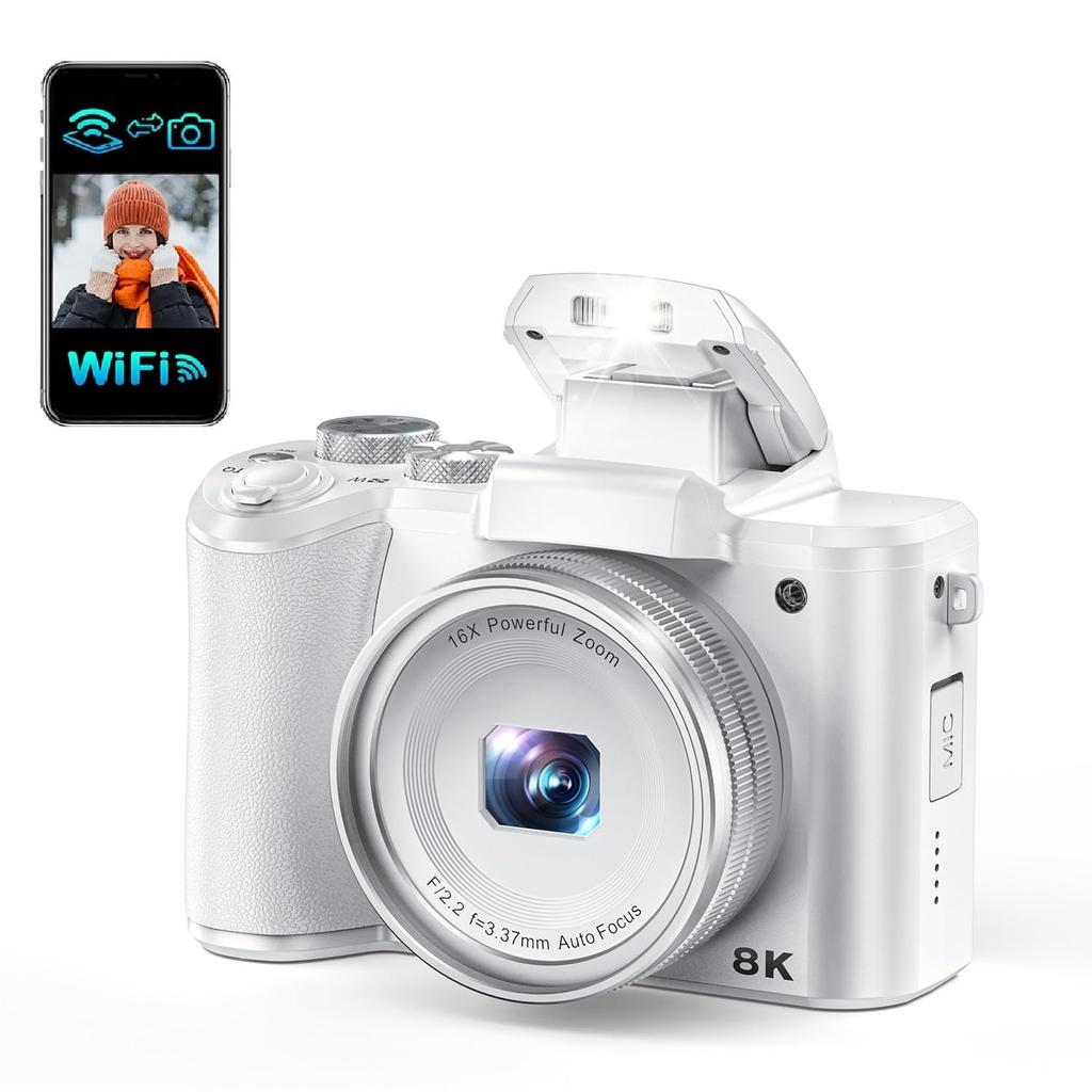 8K Digital 88 Sends Images to Retro 48 Million Effective Image Front and Rear Perfect for and Includes 64g White Camera, Megapixels, Smartphones,