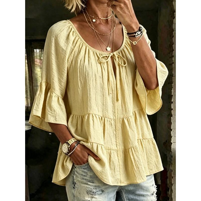 GMXIA Women's Fashion Casual Short Sleeve U-Neck Blouses & Shirts