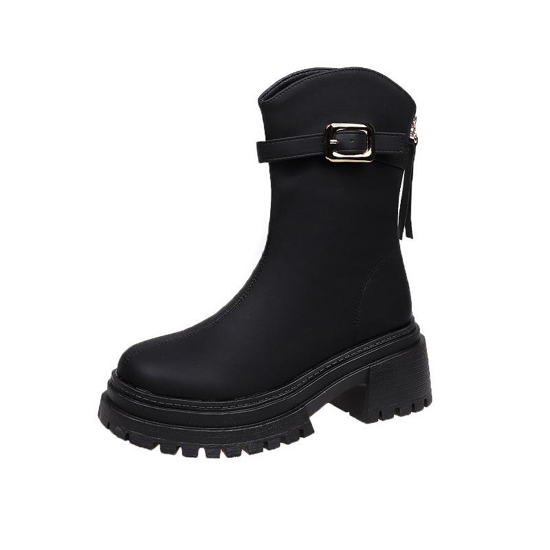 Thick-soled Martin boots women's 2025 autumn and winter new French retro large-size short boots rear zipper thin boots Chelsea boots