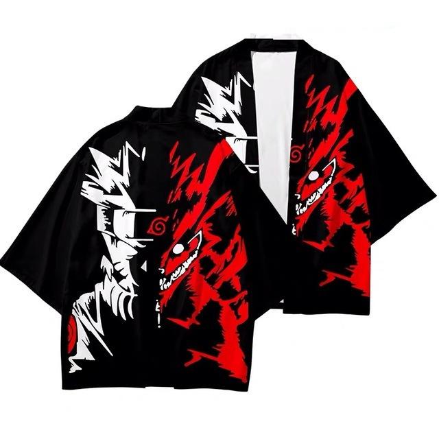 Japanese Anime Print Pattern Cardigan Men's Fashion Traditional Clothing Kimono Casual Streetwear Haori Harajuku Jacket