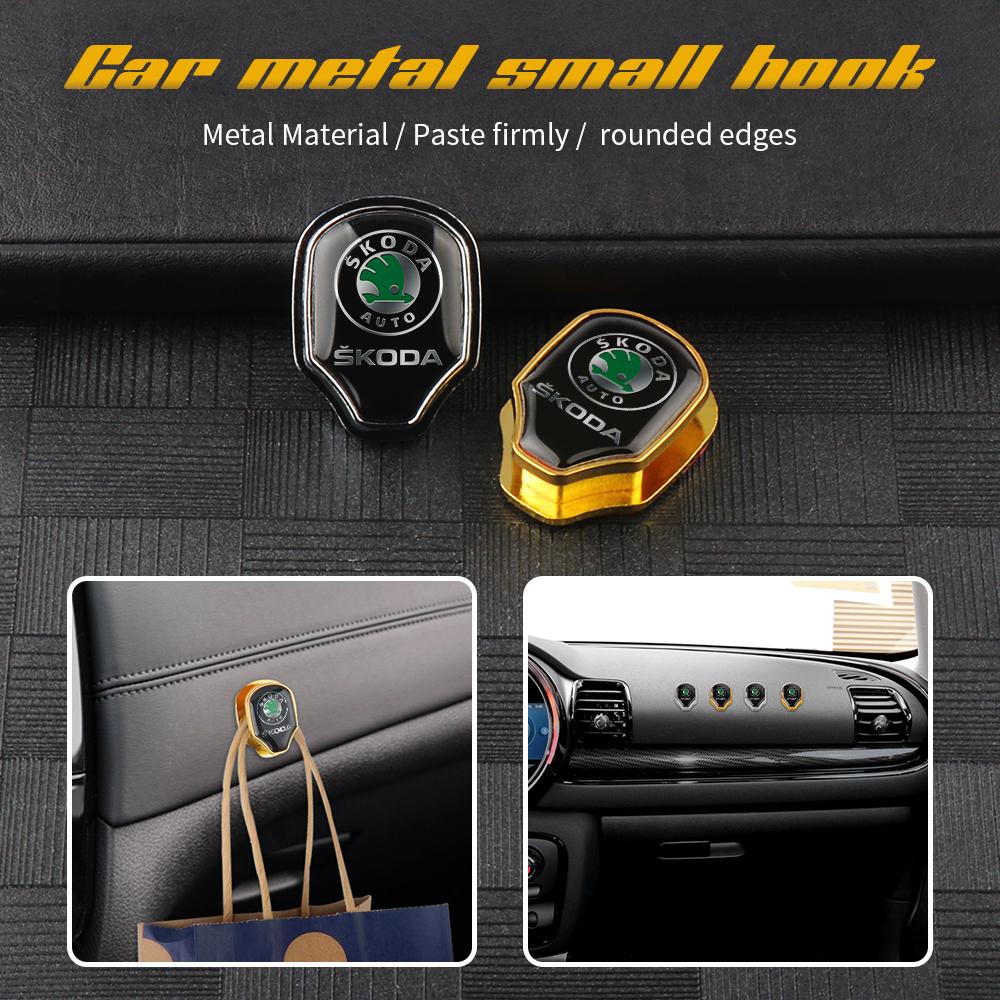 Car Sticker 2025 New 1/2pcs Metal Car Hook Hanger Handbag Sticker Decor Accessories For Skoda Octavia Fabia Rapid VII Yeti Enyaq