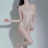 Sexy Oil Shiny Glossy Bodysuit Tops Sets Bandage Garters One-Piece With Stocking Sheer Women'S Open Crotch Erotic Tights