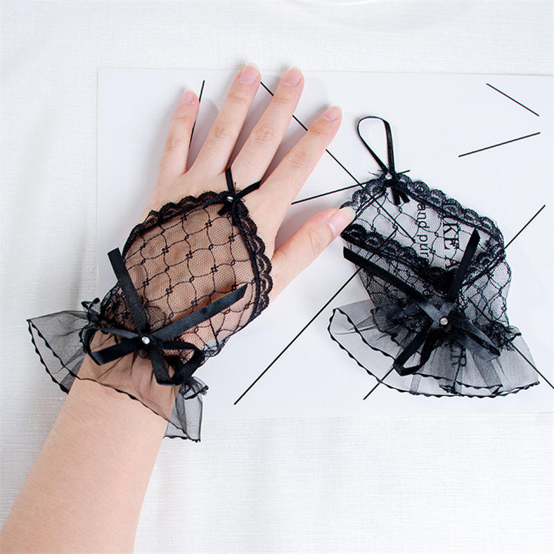 Short Lace Bridal Wedding Lace Gloves Halloween Women's Sweet Clothing Accessories Gothic Lolita Mesh Bow Sleeves