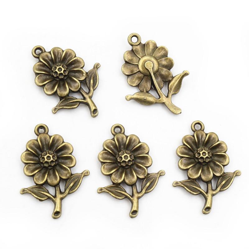12pcs 27x19mm Bronze Antique Silver Plated Sunflower Handmade Charms Pendant
