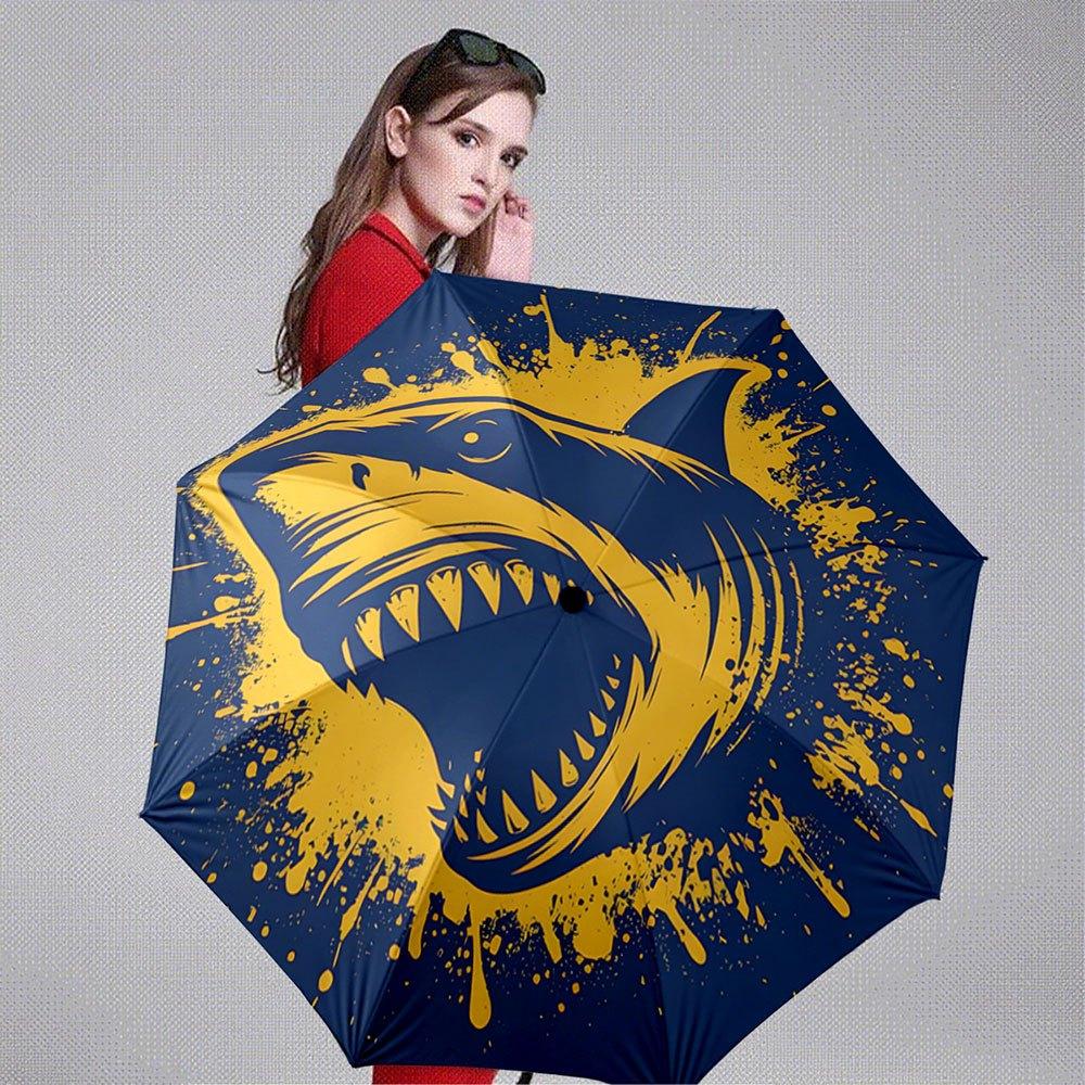 Open/Close Portable Folding Umbrella with Shark Design - 8-Rib Compact Travel Umbrella, Shark Graphic Umbrella for &, Great Ch