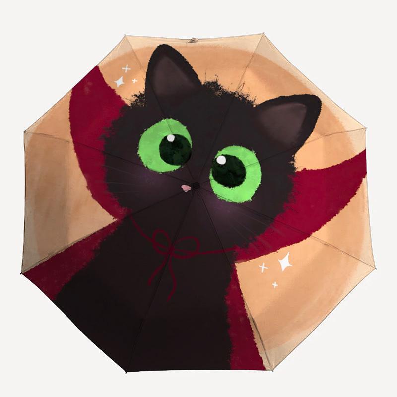 

1pc Black Cat Automatic Open/Close Umbrella Compact Folding Umbrella, All-Season Portable Umbrella for Women/Men F1124035