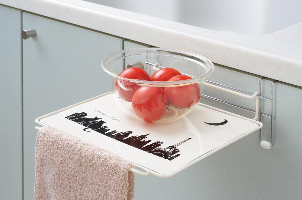 Yoshikawa Kuroneko Kitchen White Folding Storage Sink with Easy-to-Use Table, Made In Japan, 1305506