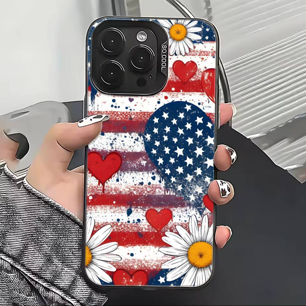 USA A-America Flag Phone Case For iPhone 17,16,15,14,13,12,11 Plus,Pro Max,XS,Colorful Silver Black Cover