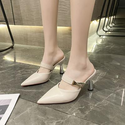 French Bag Head 33 Small Size Cool Slippers Women's 2024 New Summer Fashion Outer Wear Versatile Thick High Heel Pointed Head Half Drag