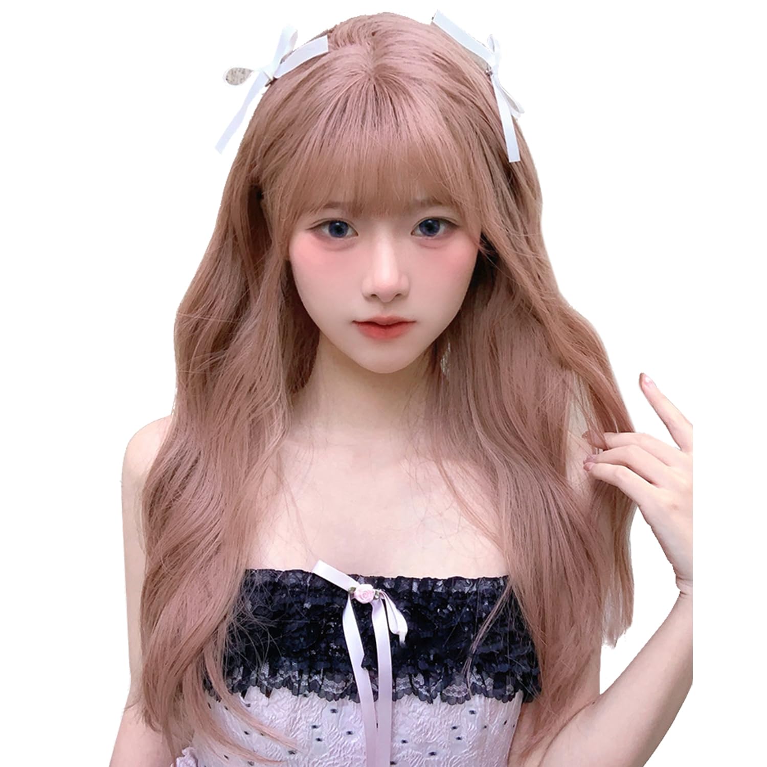 

Sofeiyan Long Curly Blonde Wavy Wig for Lolita Korean Small Heat Natural Includes Net Crossdressing, Cosplay, Style, Face, Resistant, Hair, (Pink