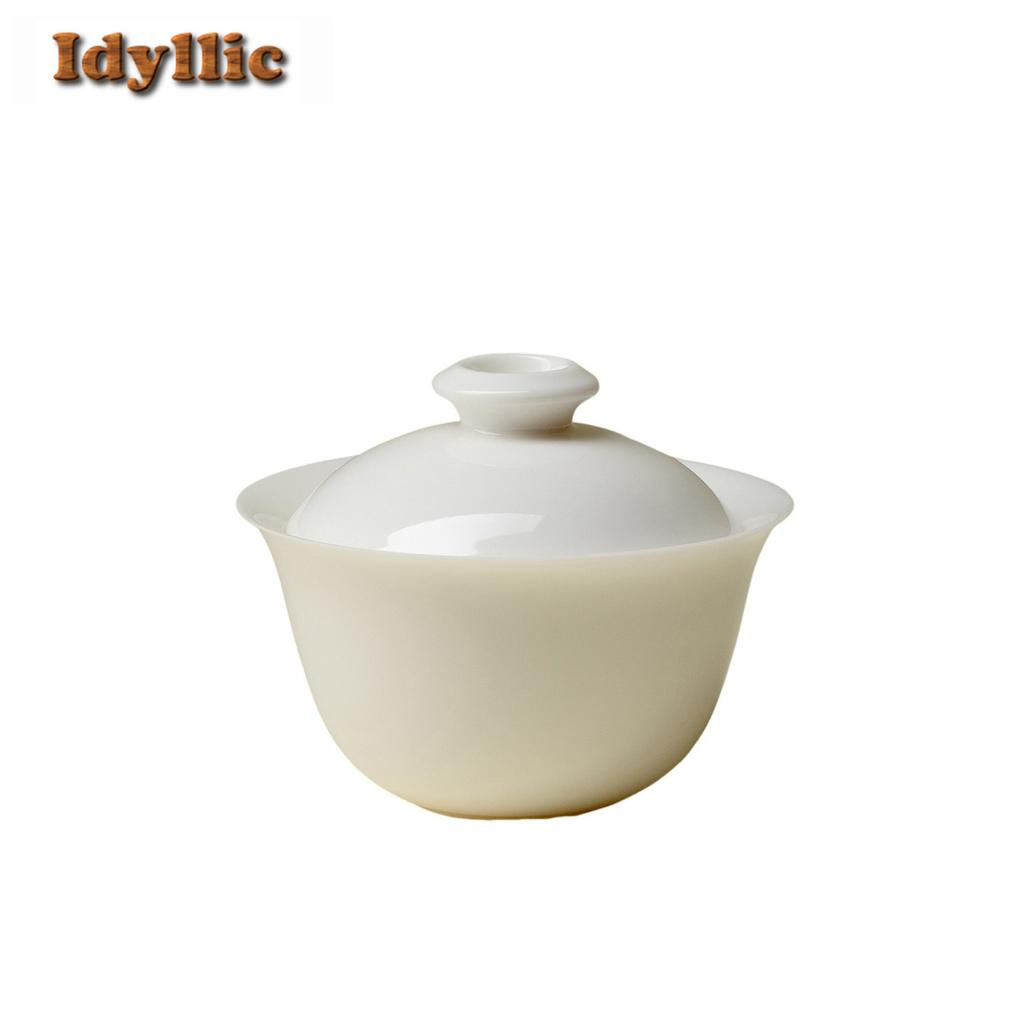 120ml Jade Clay Sweet White Glaze Porcelain Gaiwan Aesthetic Tea Tureen Tea Bowl with Lid Kit Tea Making Cover Bowl Teaware Gift