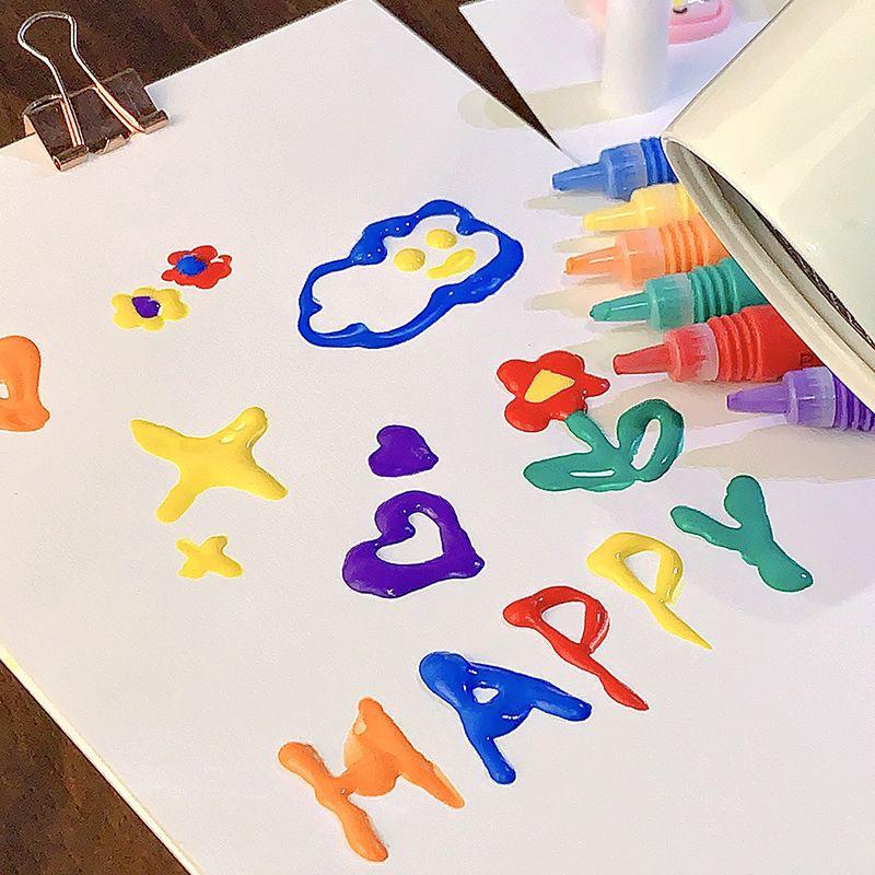 6Pcs 3D Printing Bubble Pen Diy Ink Puffy Paint Pens Like Popcorn Pens Greeting Birthday Cards Handmade Kids Gifts