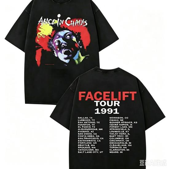 1pc Alice's Face Transformation In The Chain 1991 Concert Tou Cotton T shirt Unisex Men Women Kids Streetwear Casual Sleeve Tops