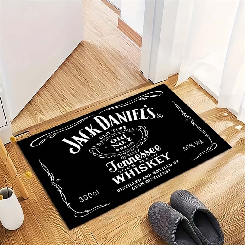 Jack Daniels Whiskey Rug Dark Wood Rivet Frame Logo Print Area Rug Floor Mat