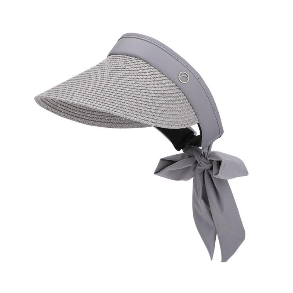 Ribbon Strap Straw Beach Hat Breathable Visor Hat Fashion Empty Top Hat  Summer