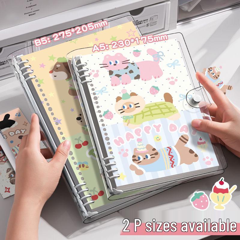 Small Animal Transparent PVC Loose-Leaf Notebook with Student-Friendly Soft B5 Cover and Iron Clip