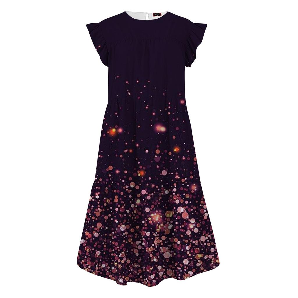 Damesjurk met wijde mouwen en print, casual, losvallende jurk met ronde hals