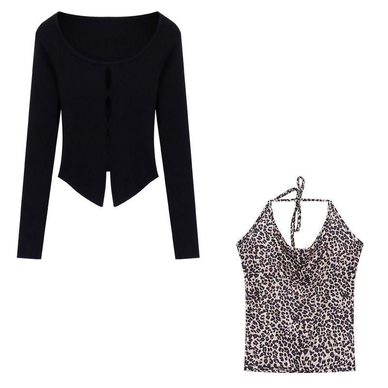 

Ретро-топ с длинным рукавом для дерзких девушек, черный, с вырезами, осенний - Простой, стройнящий и выгодно подчеркивающий фигуру дизайн Medium