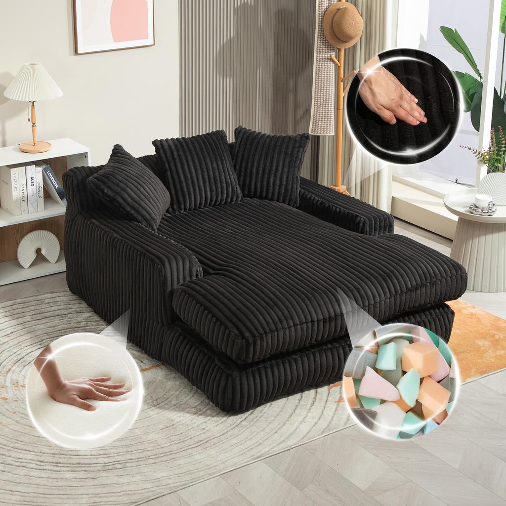 Modern Corduroy Sleeper Sofa Cloud Couch with 3 Soft Cushions, Comfortable Single-Seat Floor Sofa for Living Room Apartment Office (Black)