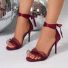 Fashion Lace Decorative Black High Heel Sandals Women 2025 Summer Thin Heel Open Toe Sandals Women Fashion Ankle Strap Party Shoes