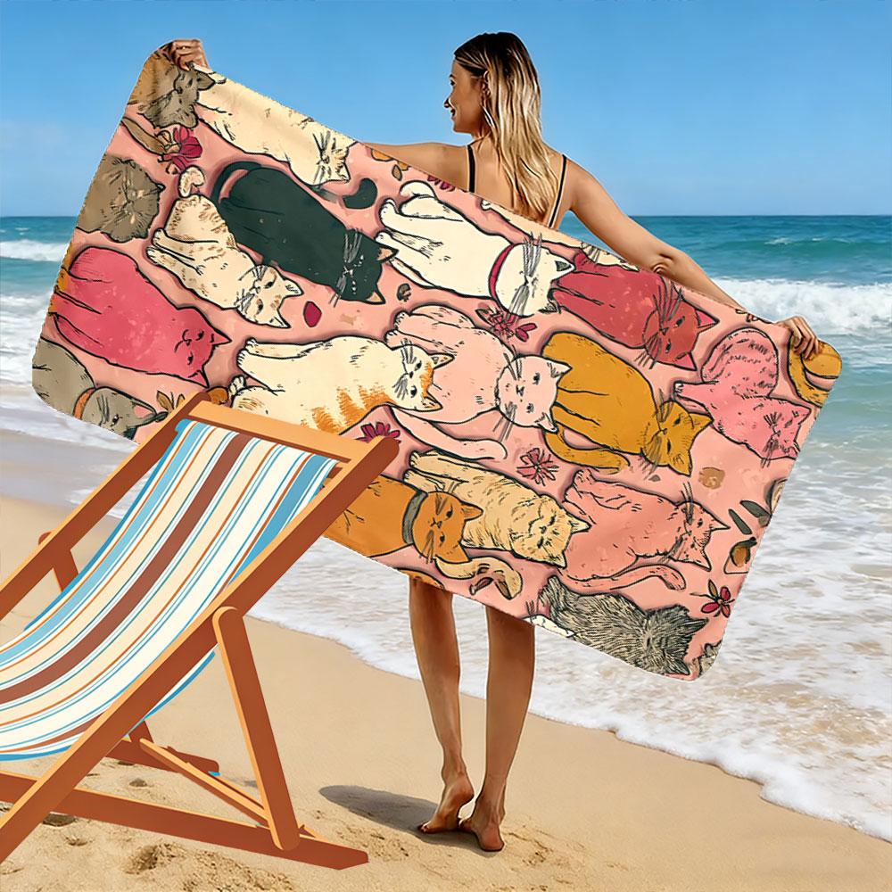 Cute Colorful Cat Pattern Towel A must-have beach towel for beach travel