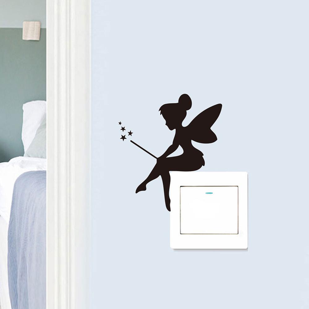 Enchanted Fairy Silhouette with Magic Wand Switch Plate Sticker for Bedroom Living Room Hallway Home Decor Self-Adhesive Removable Decal