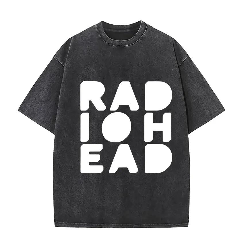 Oversized AcidWash ShortSleeve TShirt Featuring Radiohead Iconic Bear Logo Keep Calm and Listen To Radiohead Slogan Print S