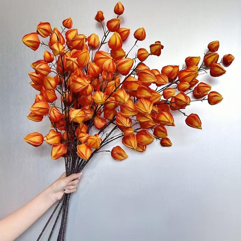 1PC Flower Arrangement Elegant Simulated Leaves Ornaments DIY Artistic Artificial Plant Scenery Lantern Fruit Branches 97CM