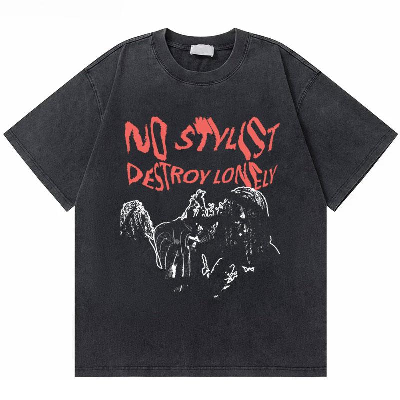 Washed Vintage Rapper Ken Carson Nad Destroy Lonely North America Tour Tshirt Men Hip Hop Loose Oversized T Shirts Short Sleeve