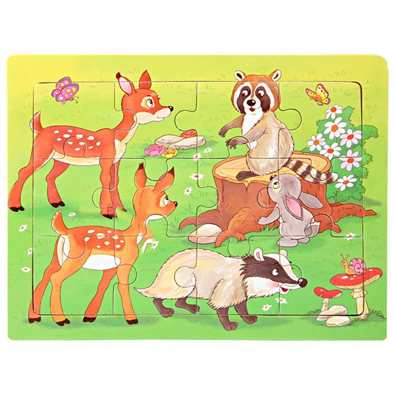 12piece Wooden Jigsaw Puzzle Cartoon Animal Parent-child Theme Puzzles Game Kids Montessori Educational Toys for Children Gifts
