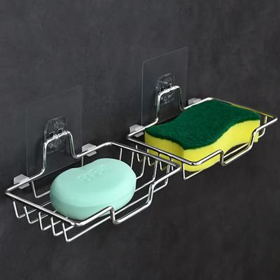 1PC Soap Rack Wall Mounted Holder Net Stainless Steel Sponge Dish Bathroom Kitchen Storage Accessories Shampoo Self Adhesive SW