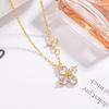 Double Lucky Four-leaf Clover Pendent Necklace for Women Cute White CZ Flower Stackable Chain Fashion Wedding Jewelry Gift
