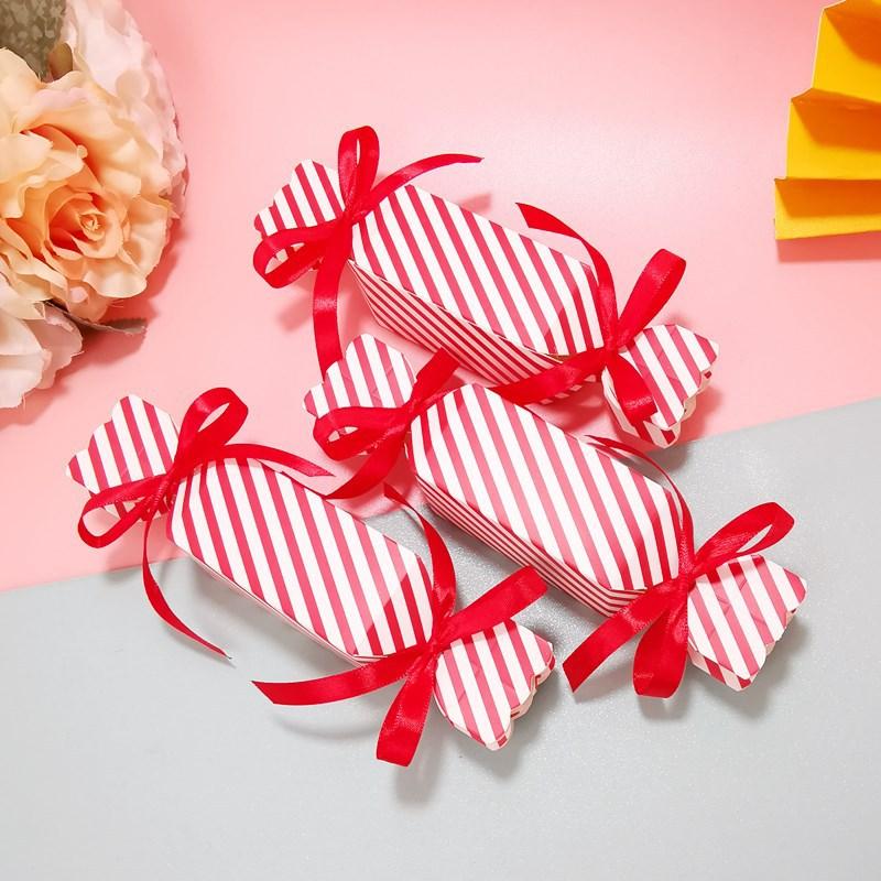 10 20 Stuks Zoete Vormige Snoepdozen Met Lint DIY Chocolade Koekje Bruiloft Papier Cadeauverpakking Kerstfeest Decor 20pcs&4x4x20cm