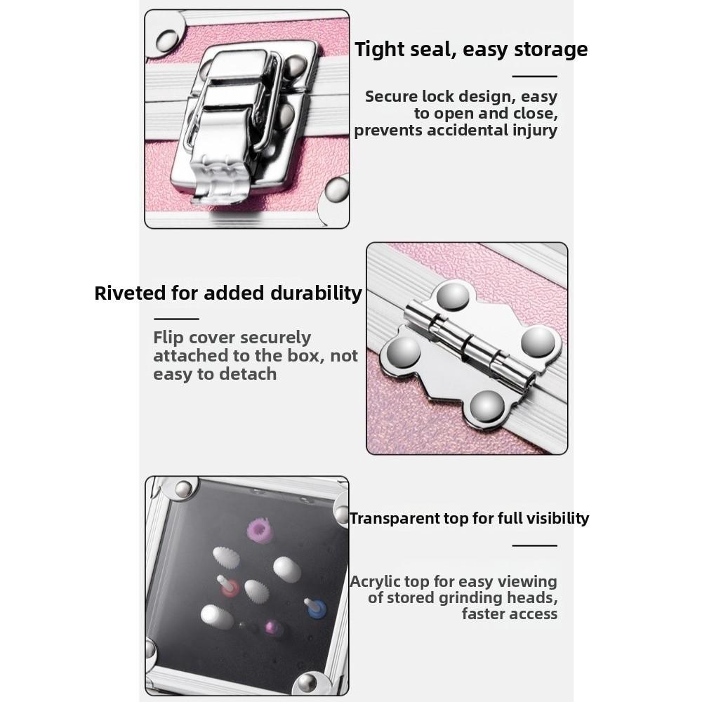 Professional Aluminum Display Storage Box Durable Nail Art Tools Nail Drill Bit Holder Women