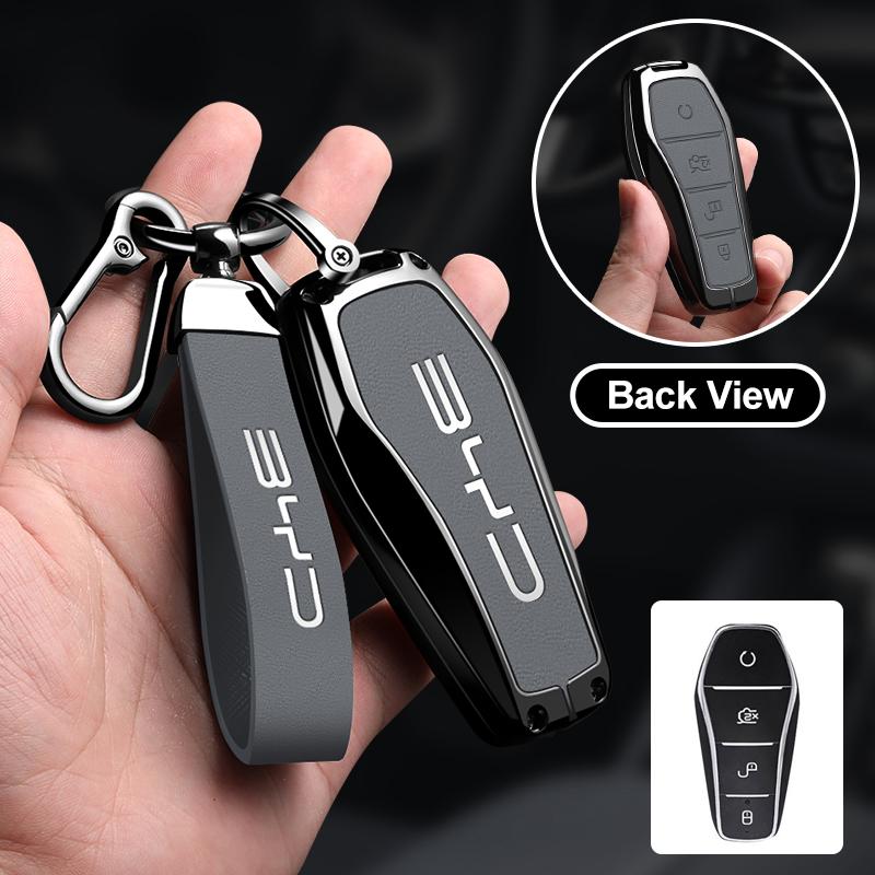 Metal Leather Car Key Case Protection Cover for BYD Atto 3 Song Plus Seal Han EV Dolphin Qin Plus U Dmi Yuan Pro Car Accessories