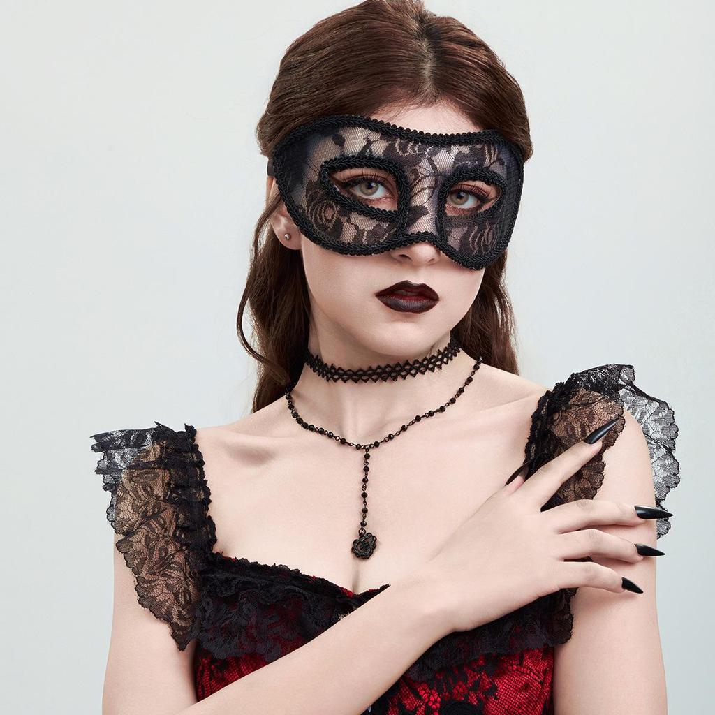 European-American Crystal Beaded Clavicle Necklace: Halloween Dark Style Multi-Layer Lace