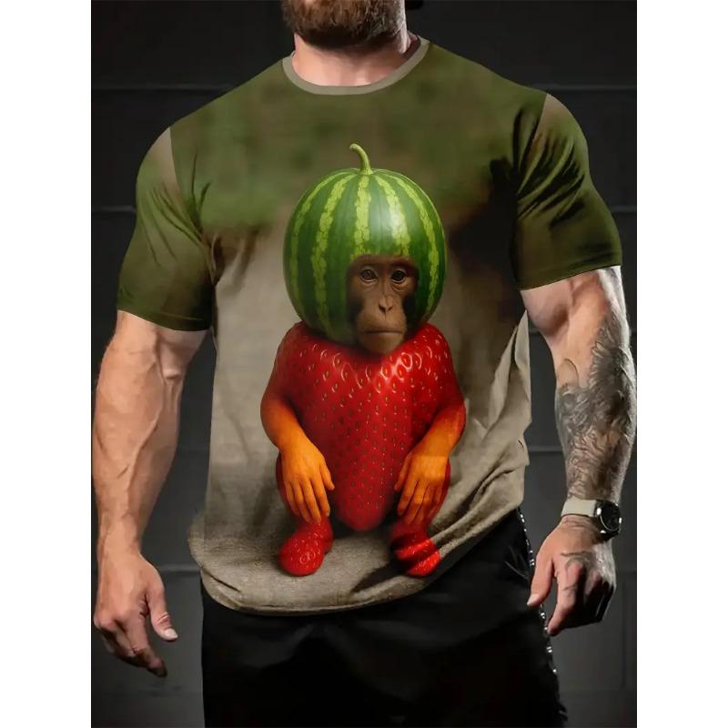 Herren 3D Gorilla Print T-Shirt Kurzarm T-Shirt Atmungsaktives Polyester Rundhals Casual Streetwear Oberteil