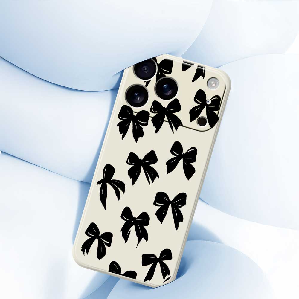 For iPhone 17 Pro Case Black Bow Pattern Printing Straight Edge TPU Phone Back Cover