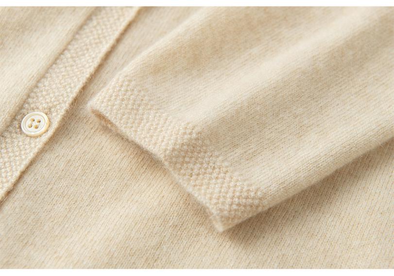Women's 100% Pure Cashmere Embroidered Round Neck Cardigan - New Style Solid Color Knit Sweater Coat