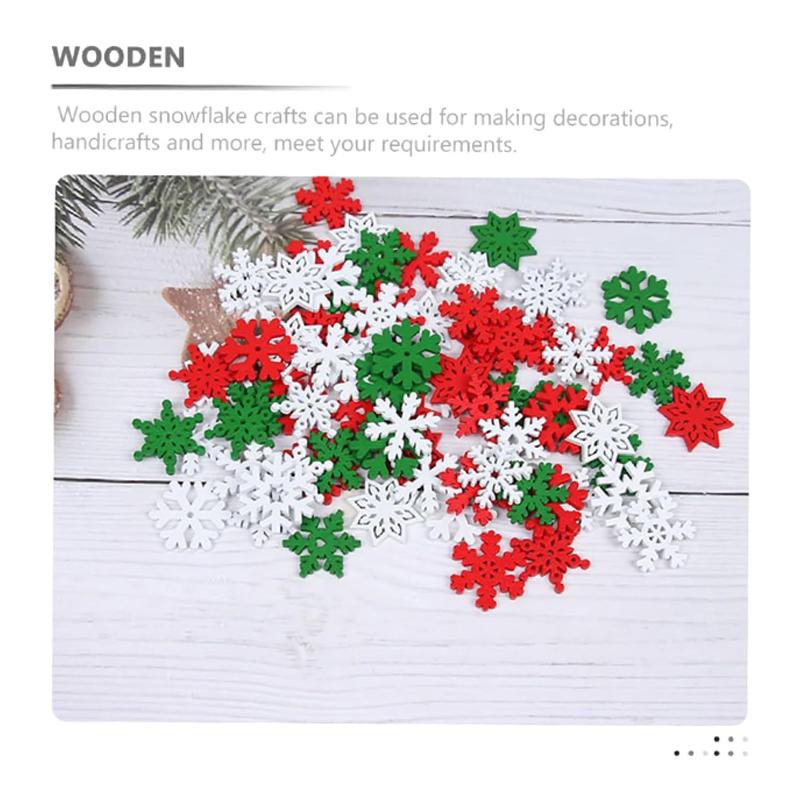 50pcs Snowflake Wood Slices Ornaments Christmas Cutouts Button Tags for Xmas Tree Hanging Painting DIY Crafts Gift Bags Decor