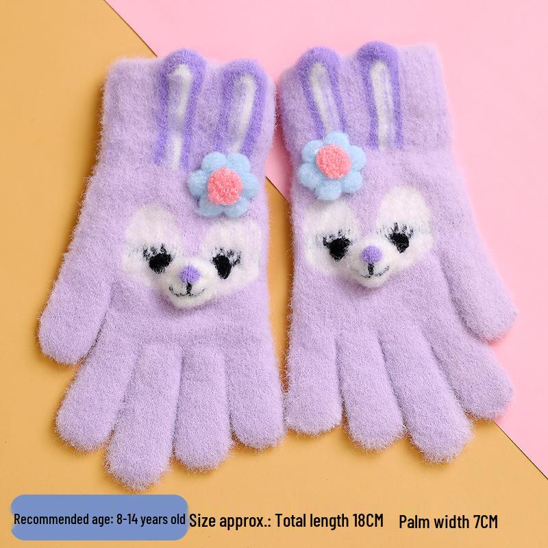 Warm Plush Five-Finger Winter Gloves for Boys and Girls (0-12 Years)