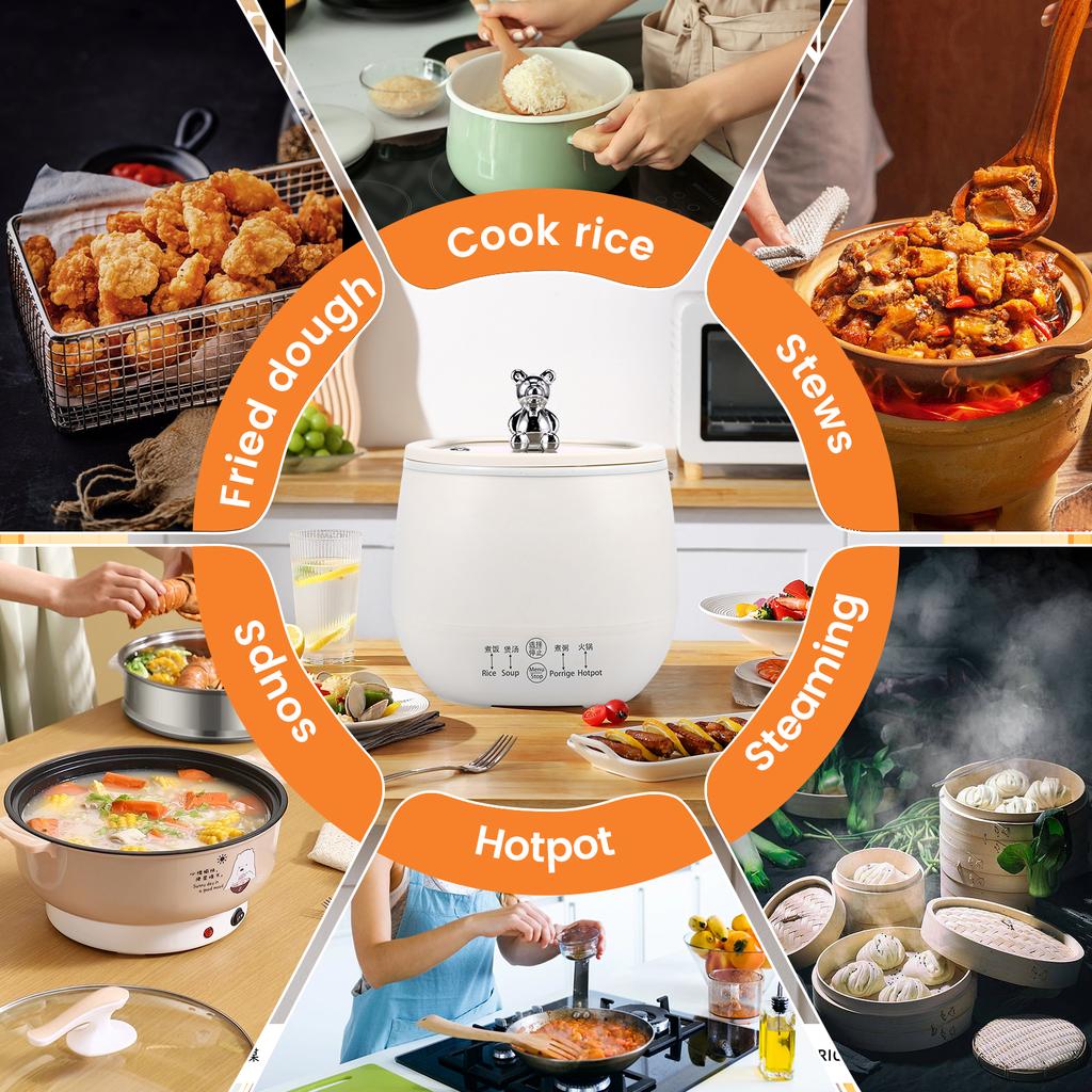 1.8L Mini Electric Rice Cooker Fast Cooking and Keep Warm Multi-functional Electric Cooking Pot with Glass Lids & Measuring Cup
