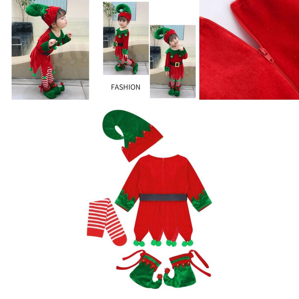 Stunning Christmas Elf Toddler Cosplay Costume With Shoes Stockings