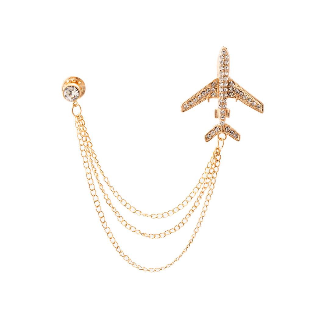 Personalisierte Flugzeugbrosche, Hochwertige Metall-Diamantbesetzte Herren-Anzugaccessoires, Vollständig Diamantbesetzte Kettenspange.