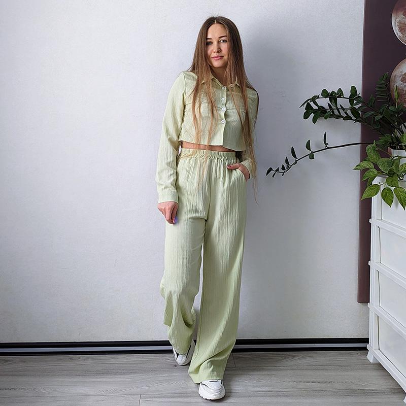 Streamgirl Women Summer Pants Sets 2 Pieces Crop Tops And Wide Leg Pants White Chiffon Thin Two Pieces Pant Sets Women's Suits